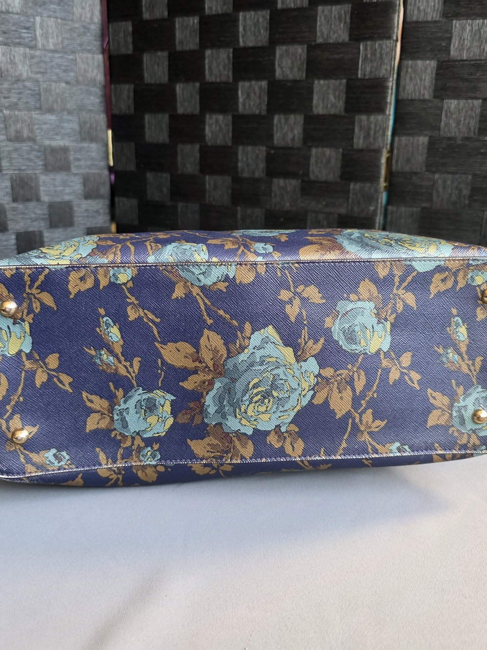 Lauren Ralph Lauren Blue Rose Floral Satchel Crossbody Bag Leather Trim LRL - Picture 4 of 13